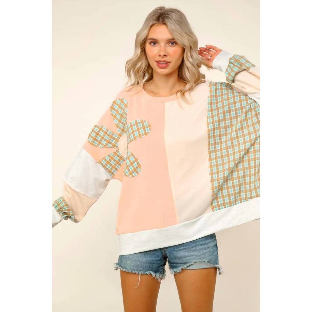 NEW HAPTICS color block oversized pullover top in floral - Picture 3 of 3